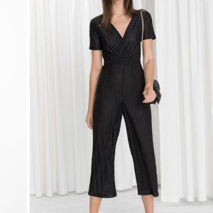 & Other Stories Pleated Wrap Jumpsuit Crop Black